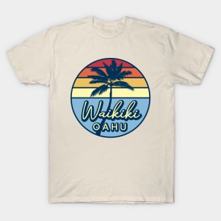 Waikiki Oahu Hawaii Retro Sunset T-Shirt